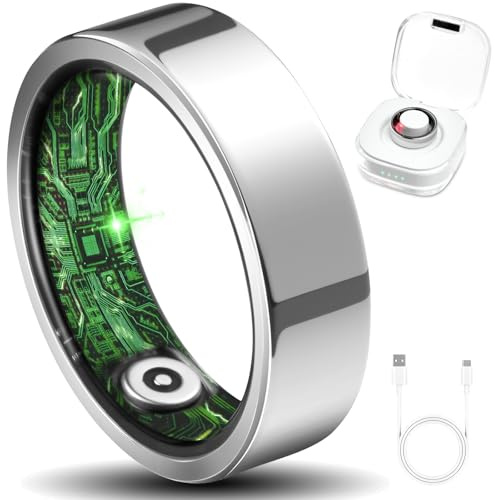 Smart Ring for Women Men Fitness Ring with Step Counting, Heart Rate, Blood Oxygen, Pressure Monitoring, Sleep Monitoring, IP68 Waterproof for iPhone and Android, No Subscription Fee,Silver 7#