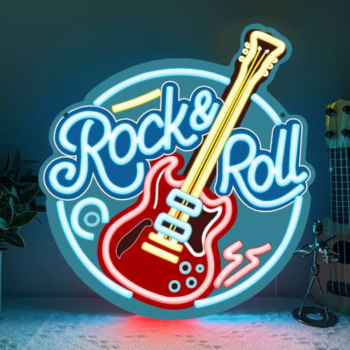 RuCvixkt Rock Roll Segno Neon per Decorazione Murale, LED Dimmabile con Chitarra Rock Roll per Studio Musicale, Salone, Bar, Club, Regalo per Ragazzi Ragazze Amanti della Musica