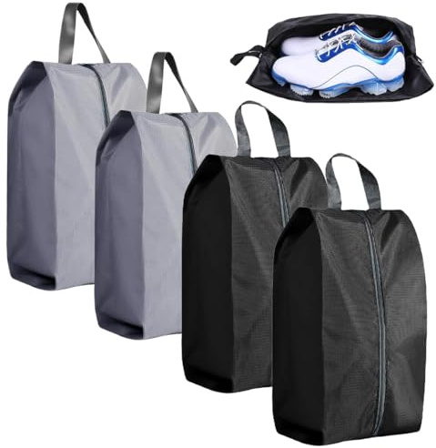 DOKRIN Shoe Bags porta scarpe da viaggio 4 pezzi Sacchetti da viaggio per scarpe con cerniera impermeabile Sacchetti antipolvere Sacchetti per riporre le scarpe Unisex per uso domestico (nero, grigio)
