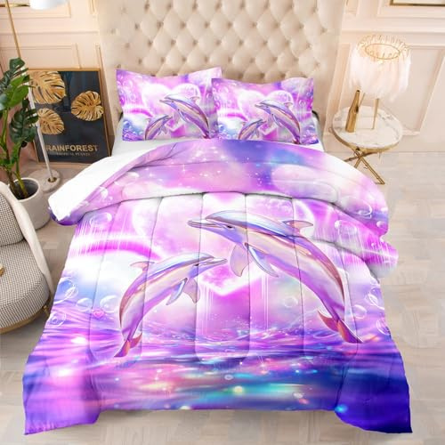 Relleno Nordico Cama 180 Delfín Rosa Relleno Nordico 4 Estaciones Cómodo Transpirable Duvet con Fundas de Almohada Edredon Cama 180 Suave Lavable Edredón Nórdico 228x228 cm