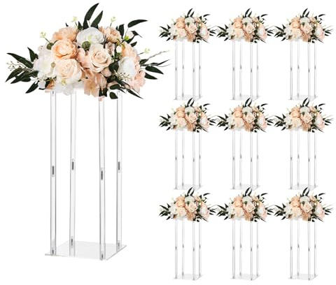 VEVOR Portafiori da Matrimonio 10 Pezzi da 50 cm, Portafiori a Colonna con Laminato Acrilico, Espositore Floreale Cubico Cilindrico per Matrimoni, Feste, Compleanni, Casa, Centrotavola Dorati