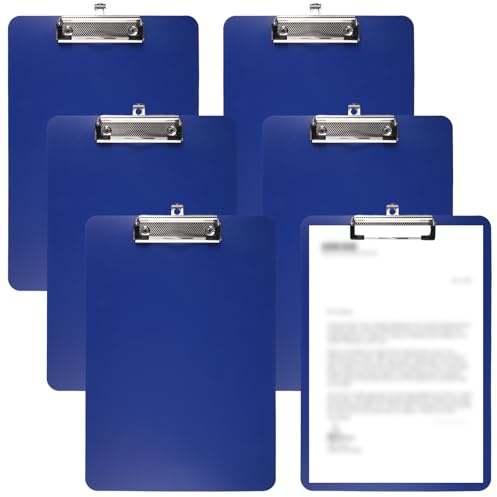 6 Pezzi Cartellina Presentatore Blu, Tavoletta A4 Portablocco in Plastica Rinforzate, Cartellina Rigida con Pinza, Clipboard Con Ganci Retrattili, Resistenti Portablocchi per Ufficio, Scuola, Casa