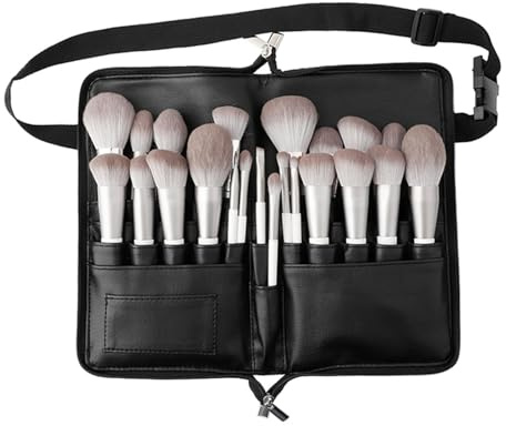 Ceinture à brosse - Cuir synthétique - Sac à pinceaux de maquillage avec fermeture éclair - 1 support pour pinceaux - Organisateur cosmétique professionnel pour voyage, maison, maquillage, rangement