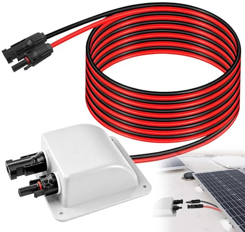 Takutlopp solkabelgenomföring, dubbel kabelgenomföring med 2 m solkabel, vattentäta solmoduler kabelanslutningar, soltakutlopp för husbilar, solceller, RV, solpaneler (vit)
