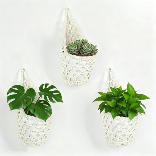FARYODI Macramé - Cestas colgantes de cuerda de algodón, 3 unidades, color blanco