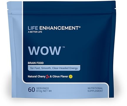 Life Enhancement Wow Drink Powder with B12, Niacin, Caffeine, Taurine, Phenylalanine, Vitamin C, & More Multivitamin - Anti Aging Powder with Low-Calorie Brain Boost - 60 Servings