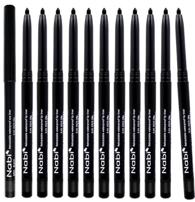 Nabi Retractable Waterproof Eyeliner Pencil – 12‑Pack Smudge‑Proof, Long‑Lasting & Hypoallergenic Professional Makeup Eyeliner for Sensitive Eyes