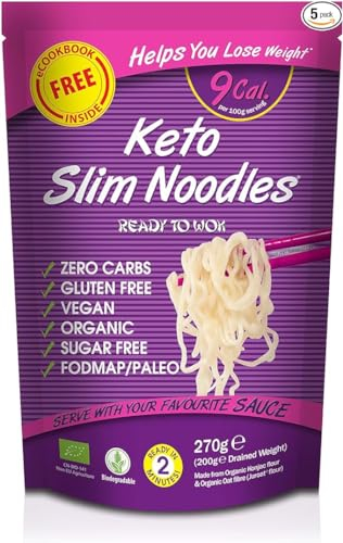 Eat Water Keto Slim Shirataki Noodles (Pack of 5 x 270g) Organic Konjac Flour & Oats Noodles, Zero Carb, Low Calorie, Gluten, Fat & Sugar Free, Vegan High Fibre Ready to Eat, Paleo Diet Friendly