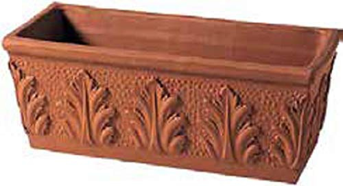 FIORIERA/CASSETTA RETTANGOLARE IN TERRACOTTA CON FOGLIE IN RILIEVO PER PIANTE E FIORI; LUNGHEZZA CM. 46, LARGHEZZA CM. 21, ALTEZZA CM. 17