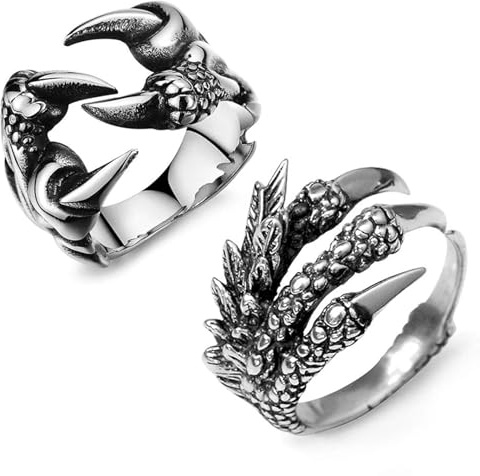 EQLEF Dragon klo ring set, gotisk ring justerbar vild alondra öppen punk ring gåva cool drakring för män kvinnor