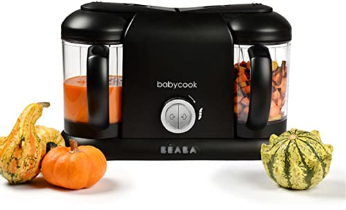 BÉABA - Babycook Duo - 4 in 1 Babynahrungszubereiter - Schonender Dampfgarer - Schnelles Dampfgaren in 15 Minuten - XXL Fassungsvermögen : 2x200 ml - Schwarz, 1 Stück (1er Pack)