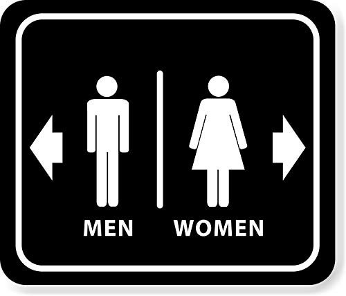 Bathroom Restroom Women Right Arrow Men Left Arrow Black Aluminum Composite Outdoor Sign - Bathroom Wall Decor - Door Decor Signs - Metal Bathroom Decor - Bathroom Sign - Restroom Sign - 8.5 X 10