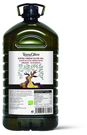 TERRAOLIVE - Aceite de Oliva Virgen Extra Orgánico, Aceite para Cocinar, Variedad de Aceitunas, Cuerpo Suave, Procedencia España, Montes de Toledo, Envase de PET Reciclado - 5L
