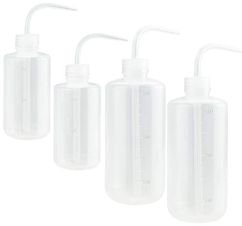 TANCUDER 4 PCS Safety Wash Bottle 250ml/500ml Tattoo Water Bottle Clear Watering Can Plastic Green Soap Squeeze Bottle Elbow Bend Laboratory Equipment with Narrow Mouth for Plant Vinaigrette Detergent