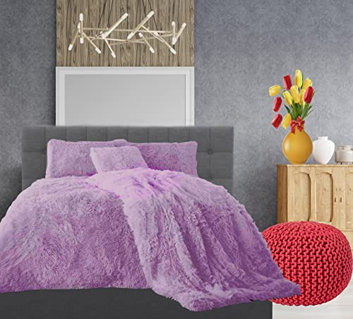 Comfort Collections Teddy Hug & Snug Cuddles Fleece Duvet Quilt Cover Bedding Set With Matching Pillowcase Warm and Cosy Lilac Bedding Set Double 200cm x 200cm Approximately.