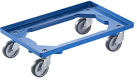 eurokraft | basic | Plateau roulant professionnel | 600 x 400 mm | 4 roulettes pivotantes à bandage caoutchouc | bleu