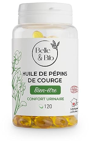 ACTION SUR LA PROSTATE - Huile de Pépin de Courge 500 Mg/Capsule pour Homme 120 Capsules - Huile certifiée Bio - Fabriqué en France