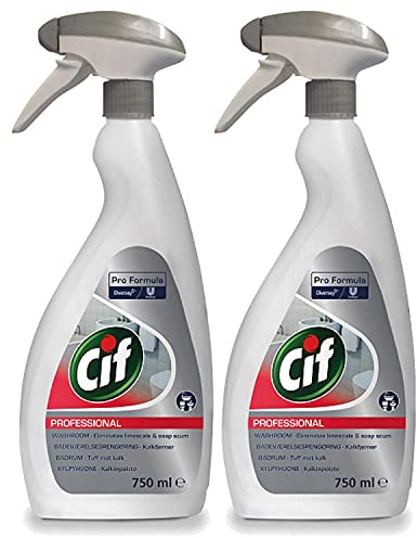 2 Pack of Cif Pro Formula Professional 2 in 1 Washroom Cleaner with a long-lasting fresh fragrance, 750ml