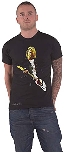 Kurt Cobain T Shirt Guitar Photo Colour Logo Nuovo Ufficiale Uomo Nero