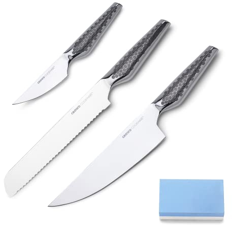 CROWD COOKWARE - Ensemble de couteaux Wigbold - 4 pièces - Acier inoxydable allemand de première qualité - Polyvalent - Manche ergonomique - Passent au lave-vaisselle - Avec pierre à aiguiser