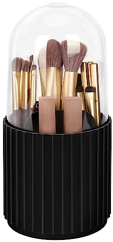 JessLab Organizador Porta Brochas de Maquillaje con Tapa, 360 Grados Organizador Giratorio para Cosméticos Caja de Almacenamiento para Encimera Cuarto de Baño