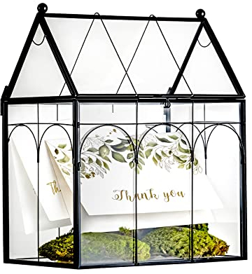NCYP 19x12,5x23cm Cajas de Tarjetas de Vidrio Negro con Tapa, Maceta de Terrario Geométrica Hecha a Mano con Cerradura para Pequeñas Plantas, Decoración de Fiesta, Hogar, Boda (Solo Caja de Vidrio)