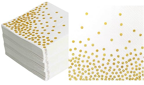 CEILIWEN Weiße und goldene Servietten, 100 Stück, 33 x 33 cm, Cocktail-Servietten für Kinderparty, Geburtstag