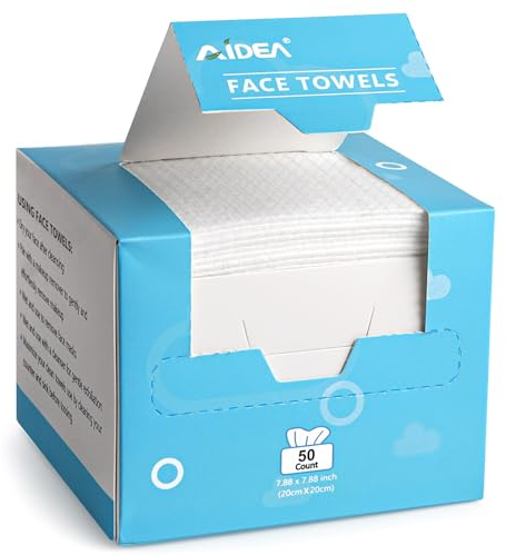 AIDEA Face Towels Disposable-50Ct, Biodegradable Clean Facial Towels Face Cloths, Facial Cleansing Wipes for Sensitive Skin, Facial Towels for Makeup Removing, Nursing, Travel, Gifts, Dry Face Wipes