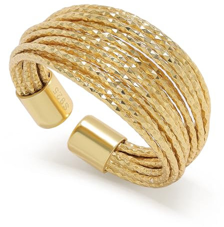 Meissa Statement Ring Silber 925 Damen Breite Daumenring für Damen Verstellare Chunky Ringe Gold Goldene Zeigefinger Fingerring Handmade Schmuck Offenes Design Größe DE 52-62, Gold