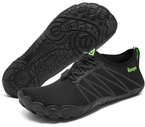 Racqua Wasserschuhe Aquaschuhe Damen Strandschuhe Herren Schwimmschuhe BarfußSchuhe Leichte Surfen Atmungsaktiv Schnelltrocknend Schwarz EU 43