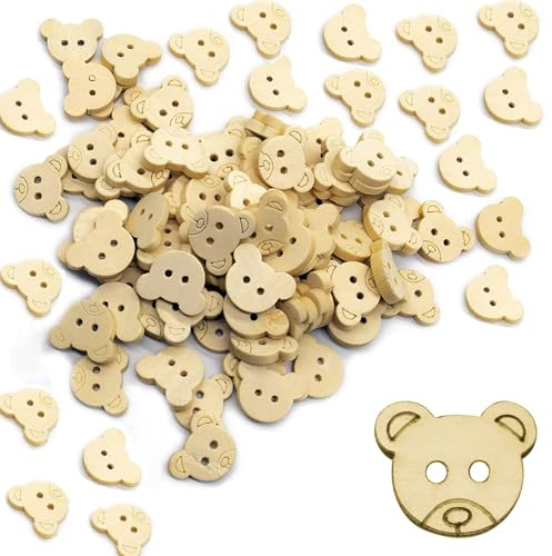 Qinsky Bärenknöpfe,100 Holzknöpfe Babyknöpfe Zum Stricken Originelle Knöpfe Für Babykleidung Kinder Strickjacken Basteln Holzknöpfe Zum Nähen Basteln Dekorationen Usw