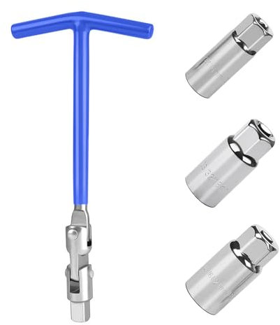 MQWDGJ Universal Zündkerzenschlüssel, 16 mm/18 mm/21mm Zündkerzenschlüssel Satz, Zündkerzen Entferner Werkzeug T-Bar-Steckschlüssel für Auto und Motorrad Zündkerzen Entferner Werkzeug(Blau)