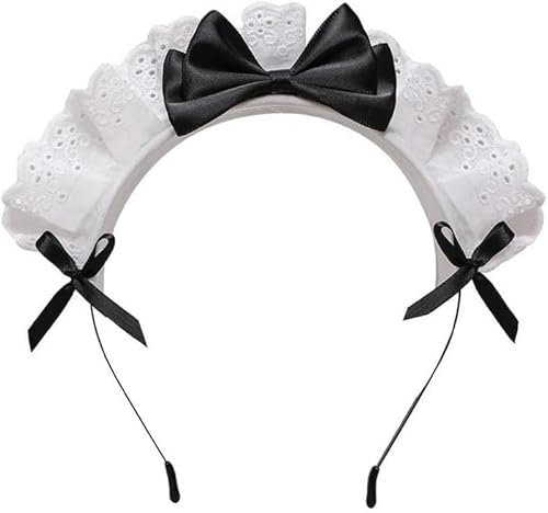 Schwarz Frauen Mädchen Lolita Stirnband Spitze Schleife Haarband Dienstmädchen Anime Cosplay Kopfbedeckung Band Bowknot Niedlich Haarband Party Haarschmuck Damen Mode Stirnbänder Haarschmuck