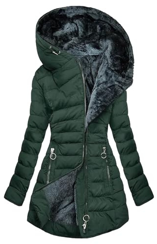 BFSWL Chaqueta de invierno para mujer, larga, térmica, parka de invierno, tallas grandes, chaqueta de forro polar, abrigo de invierno cálido, chaqueta de peluche, chaqueta acolchada con cremallera,