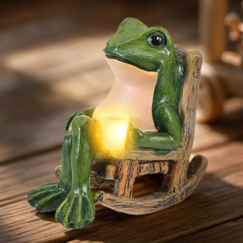 DHFUCNKO Solar Frog Garden Ornaments Outdoor, Waterproof Frog Outdoor Statue, Garden Animals Ornaments for Courtyard Lawn Decoration Garden Balcony Terrace
