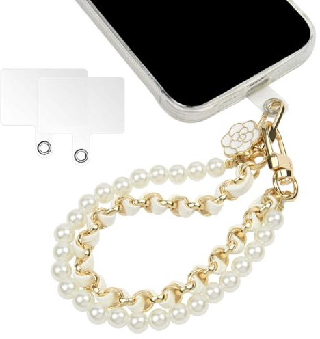 OFFCUP Correa para Teléfono Móvil con Cuentas, 1pcs Cadena de Teléfono Bohemia, Perla Cordón para Teléfono con Cadena de Cuero de Metal et Flores, Antipérdida Móvil Colgante para Teléfono Móvil