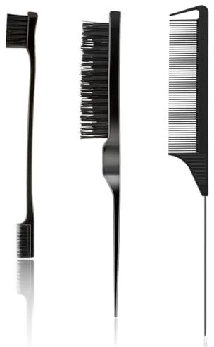 LBJFYHJN 3-Stück-Schwarz Sleek bun bürste, Edges brush, Haarkamm für Friseure, Damen und Kinder