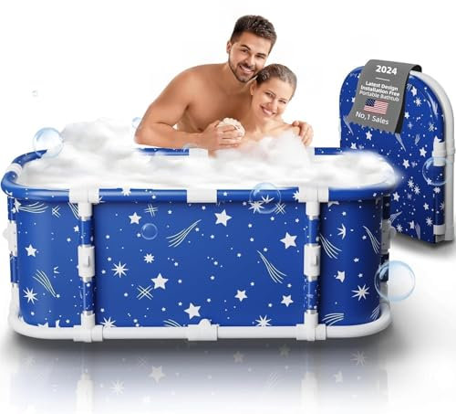 Vasca da bagno portatile, vasca da bagno pieghevole da 120 cm, installazione gratuita, vasca da bagno addensata a 7 strati con supporto in metallo, SPA (Stile stellare M2)
