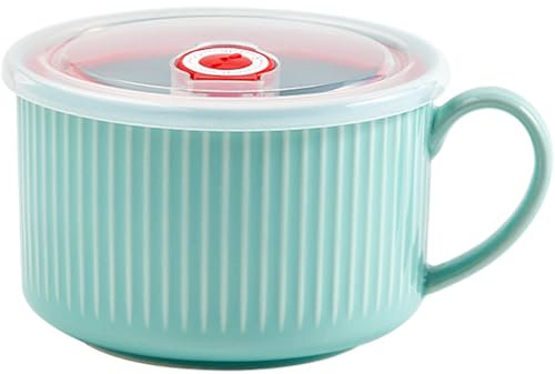 Heidouse Bol à soupe avec couvercle, bols de soupe en céramique de 7 pouces avec des poignées, bol à micro-ondes polyvalents portables pour la maison, l'école et le travail