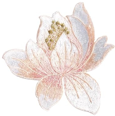 Light Pink Lotus Flower Iron-On Embroidery Patch - 8.5x8.5cm Single Flower Applique for Clothing Repair, Vibrant Handmade Fabric Decoration (Light Pink Washable)