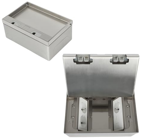 Presa da terra invisibile a scomparsa, in acciaio inox, presa a scomparsa, scatola da incasso, standard europeo, prese da pavimento per prese (3 prese Schuko + 2 CAT6)