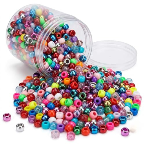 Springboard Metallic Pony Beads (500 Pack), Shiny Crafting Beads with Large Holes for Kids Bracelet Making, EYFS Threading & Art