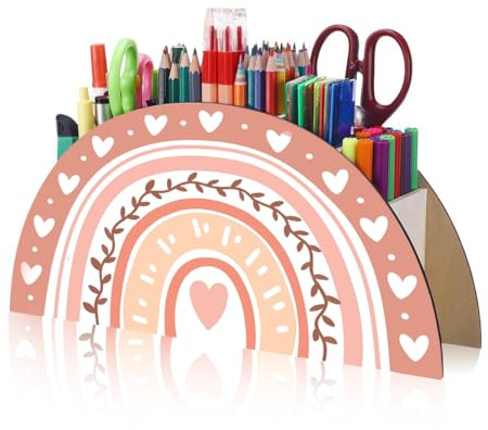 THQAE pot a crayon, Pot à crayons pour enfants, Arc-en-ciel, Organiseur de bureau, Organiseur de bureau, Organiseur de bureau, En bois, Organiseur de bureau, Arc-en-ciel（Cœur rose）