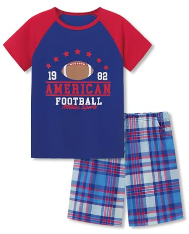 Beezizac Boys Pajamas AMERICAN FOOTBALL 2-Piece Classical Short Sleeve & Shorts Cozy PJ Set Kid Sleepwear Size 12
