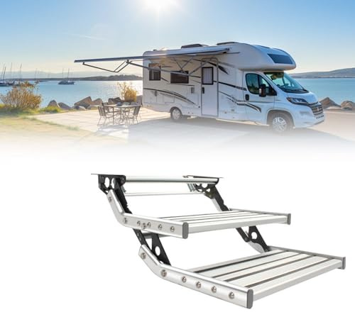 Teleskopisk Hopfällbar RV Ingångstrappa, Manuellt Elektriskt Uttagsbara RV Trappsteg, Hopfällbar Trappstege Husbil, Rost Och Korrosionsbeständig, Bärkraft 200kg 440lbs Double-layermanual