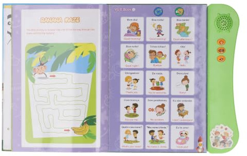 Generic Livre Sonore Engageant Portugais Anglais pour Enfants Voix Réelle Audio Alphabet Chiffres Animaux Fruits Légumes Livre pour Enfants, Taille: 9,8 X 8,7 X 1 Pouces, Scène Applicable: D'âge