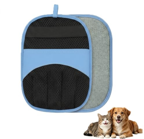Pet Hair Removal Glove Magic Brush, Grooming Mitt for Cats and Dogs | Premium blue pet hair removal glove combining an electrostatic magic brush texture with five-finger grids to trap loose fur