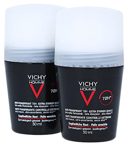 VICHY Anti-Transpirant Roll-On für Männer, 72 Stunden Wirkung, Für empfindliche Haut, VICHY Homme Extreme Control, 2 x 50 ml