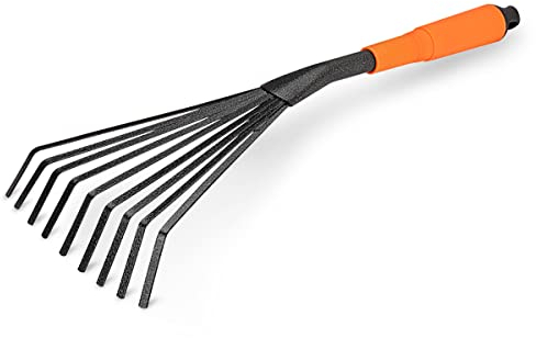 Meccion Mini râteau de jardin de 40,6 cm en acier à 9 racines avec poignée ergonomique confortable et résistant à la rouille – Outil de jardinage professionnel