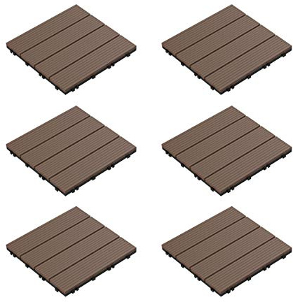 Pure Garden Interlocking Deck Tiles, Brown, 12 x 12, 6-Pack